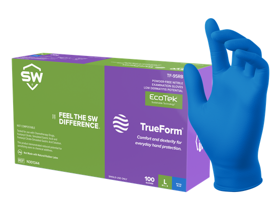 TF-95RB SW Safety® TruForm® EcoTek® Biodegradable Royal Blue Nitrile Exam Gloves